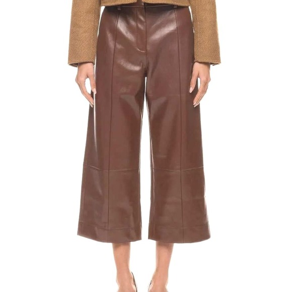 JASON WU X RTR Wide Leg Cropped Faux Leather Trousers Pants Size 4 Womens Brown - Picture 1 of 6